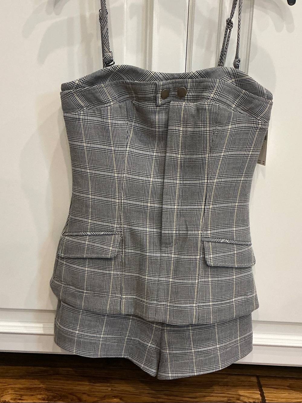 NW! Maeve Gray Plaid Strapless Romper